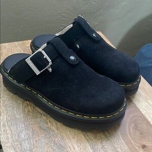 Dr. Martens Black Zebzag Shearling Mules / Clogs